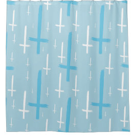 upside down inverted cross pastel blue douchegordijn