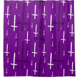 upside down inverted cross purple douchegordijn