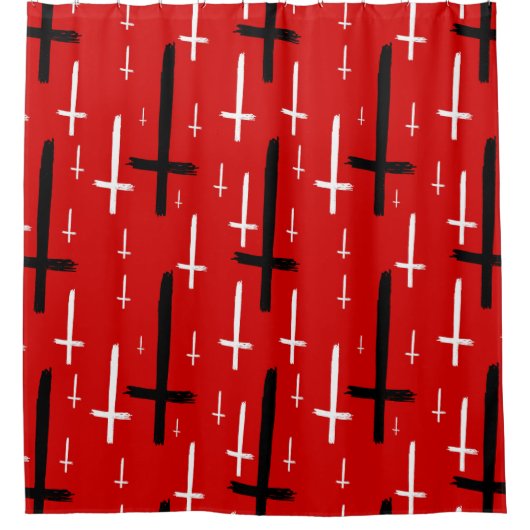  upside down inverted cross red black douchegordijn (Voorkant)