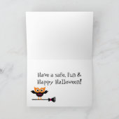 Upside Down Owl on Broom Halloween Card Kaart (Binnen)