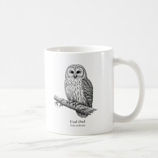 Ural Owl Black & White Coffee Mug (Droite)