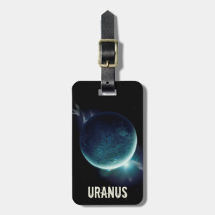 Uranus blauwe planeet 3d heelal ruimteillustratie bagagelabel