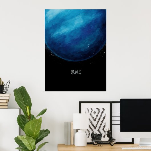 Uranus Planeet Kunstwerk – Kosmische ruimte Illust Poster (Thuiskantoor)