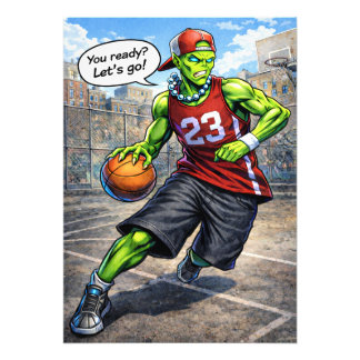 Urban Alien Basketball Player - Comic Style Art Foto Afdruk