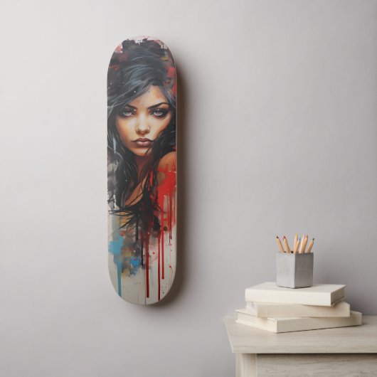 Urban Art Vrouw Skateboard (Muurkunst)