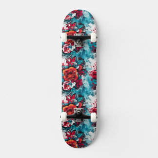Urban Bloom: rood en blauw Roos graffiti skateboar Skateboard