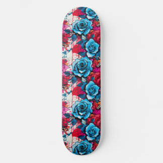 Urban Bloom: rood en blauw Roos graffiti Skateboard