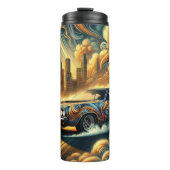 Urban Car Fusion tegen futuristisch stadsbeeld Thermosbeker (Voorkant)