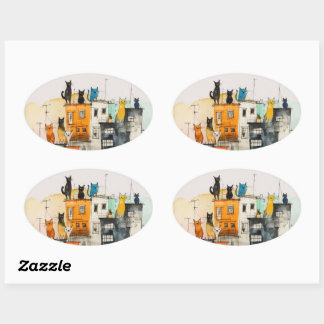 “Urban Cats in the Heights” Ovale Sticker