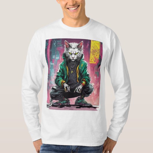 Urban Cyberpunk Cat Rebel T-shirt (Voorkant)
