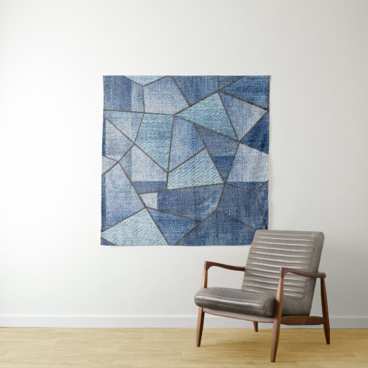 Urban Denim: noodlijdende patchwork ontwerp Wandkleed (In Situ (horizontaal))