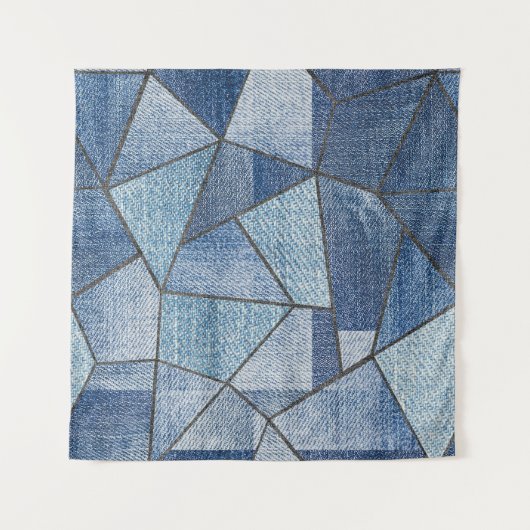 Urban Denim: noodlijdende patchwork ontwerp Wandkleed (Voorkant)