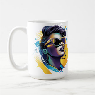 Urban Diva - Vetgedrukte Vector Portret van Retro  Koffiemok