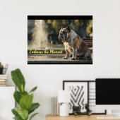 Urban Elegance: Engelse buldog in het park Poster (Thuiskantoor)