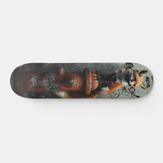 Urban Fox on Fire Hydrant - Gritty Street Art Skateboard (Horizontaal)