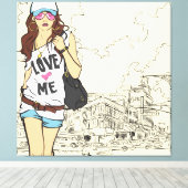 Urban Girl Wrapped Canvas Afdruk (Insitu (Houten vloer))