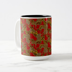 Urban Glam Dierprint Met Kettingen Op Rood Tweekleurige Koffiemok