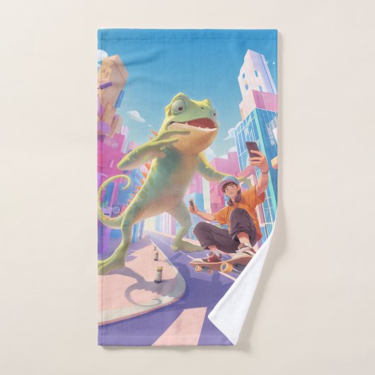 Urban Glide : Géant Skateur Caméléon Selfie (Serviette à main)