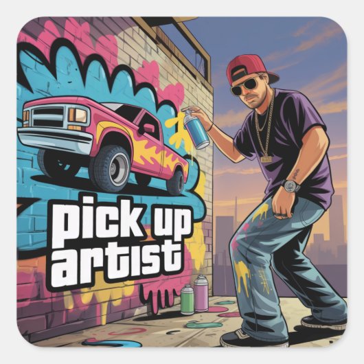 Urban Graffiti & Pickup Artiest Vierkante Sticker (Voorkant)