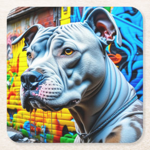 Urban Graffiti Street Art City Pitbull Lover Vierkante Kartonnen Onderzetter