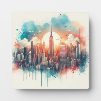 "Urban Harmony: Een stadsgezicht in aquarel" Fotoplaat