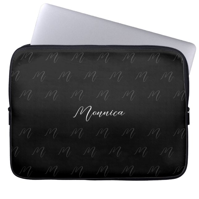 Urban Monogrammed Zwart Elegant Script Laptop Sleeve (Voorkant)