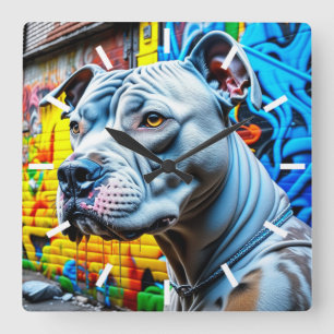 Urban Pitbull City Street Art Graffiti Vierkante Klok