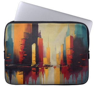 Urban Pulse – Abstracte Stad in Verticale Ritme Laptop Sleeve