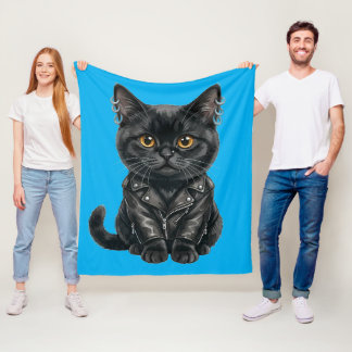 Urban Rap Kat in Leren Jas Vliesdeken Fleece Deken