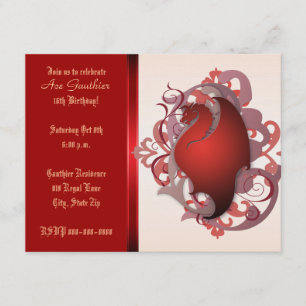 Urban Red Fantasy Dragon Birthday Party Invite Kaart