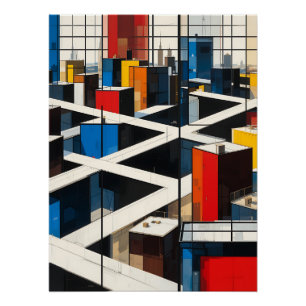 Urban Rhythms: Mondrian-Inspired Cityscape Perfect Poster