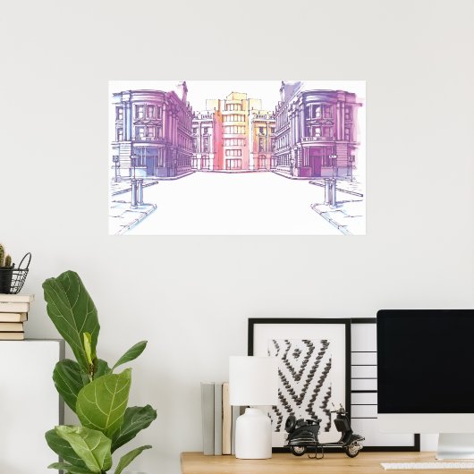 Urban Street Illustration Poster (Thuiskantoor)