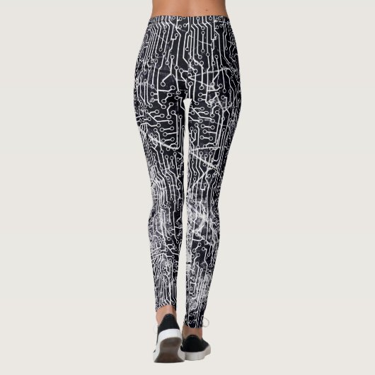 Urban Street Style Circuit Board Grunge Pattern Leggings (Achterkant)