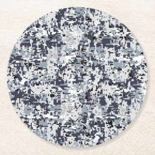 Urban Style Silver Gray Digital Camouflage Ronde Kartonnen Onderzetter