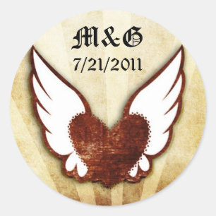 Urban Tattoo gevleugelde hart bruiloft datum zegel