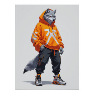 Urban Wolf Vibes - futuristisch streetwear design Perfect Poster