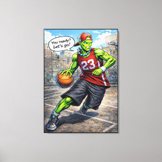 Urbane Buitenaardse Basketbalspeler - Comic Stijl Canvas Afdruk