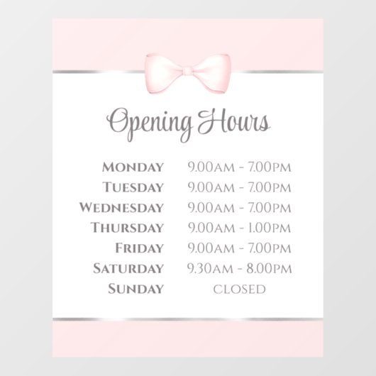 Uren van Coquette Roze Lint Raamsticker (Vel)