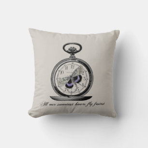 Uren vliegen snel, Pocket watch en vlinder Kussen