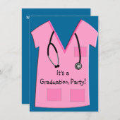 Urse Graduation Invitations Pink Scrub Top Kaart (Voorkant / Achterkant)