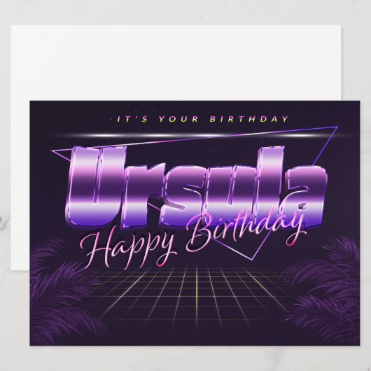 Ursula Name Vorname lila retro Karte Geburtstag Kaart (Voorkant / Achterkant)
