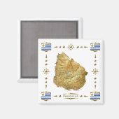 Uruguay-kaart + Vlaggen Magnet Magneet (Voorkant / Achterkant)