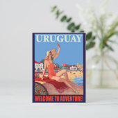 Uruguay, meisje op het strand, oud reizen briefkaart (Staand voorkant)