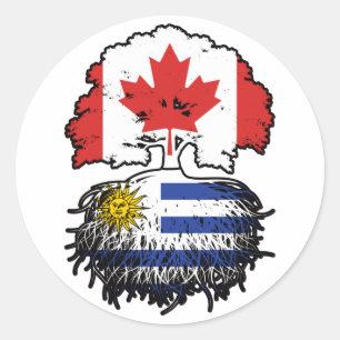 Uruguay Uruguayaanse Canadese vlag over boomstamme Ronde Sticker
