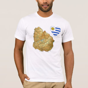 Uruguay-vlaggenhart en -kaart T-shirt