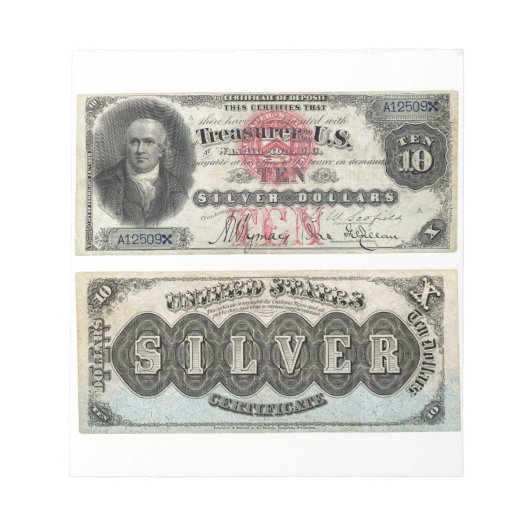 US $ 10 Silver Certificate 1878 Notitieblok (Voorkant)