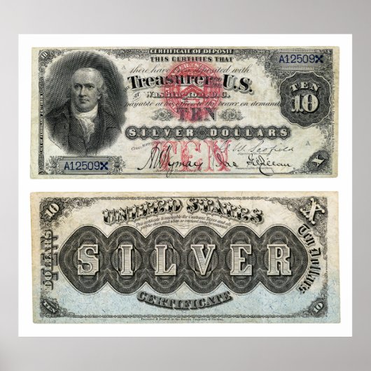 US $ 10 Silver Certificate 1878 Poster (Voorkant)