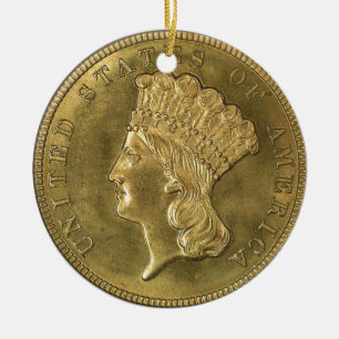 "US 1854, Ornament met drie dollar"
