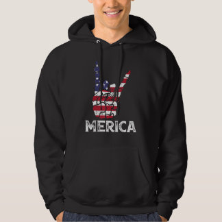 US American Flag and Patriotic Skeleton Rock Sign Hoodie