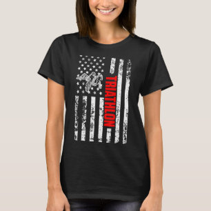US American Flag Sports Patriotic Triathlon T-shirt